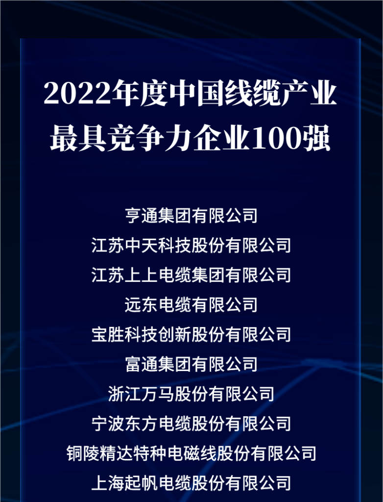 喜讯：明达上榜2022年度中国线缆产业最具竞争力企业百强